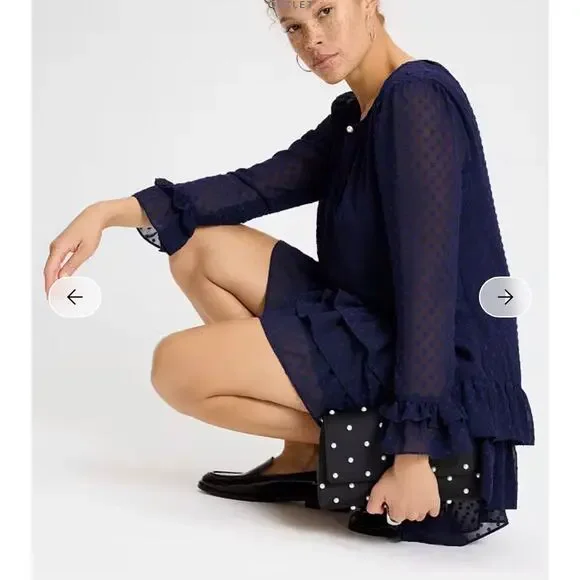 Kate Spade Breezy Dot Flounce Dress Navy Tiered Swiss Dot Ruffle Mini Small - Picture 4 of 14